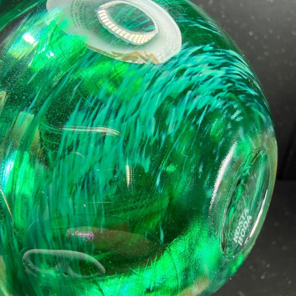Kosta Boda Sweden Art Glass Green Swirl Votive Candle Holder Signed Heavy Base